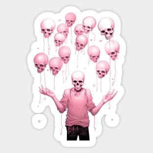 Pink preppy skeleton with skull balloons Sticker